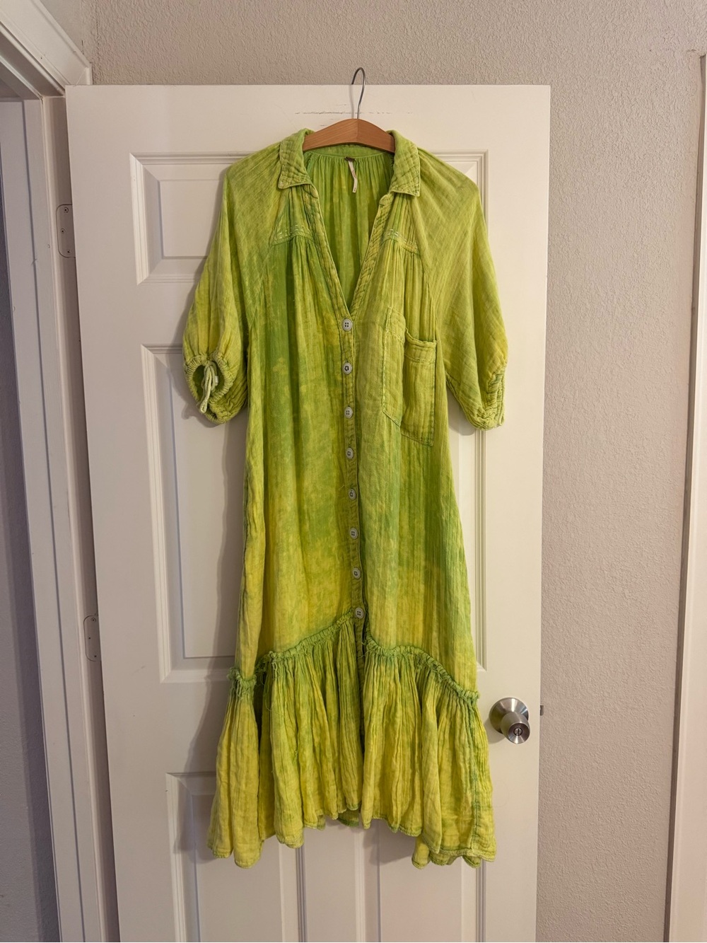 Free People Maya Midi Shirt Dress in Green Seam Wash Size Medium